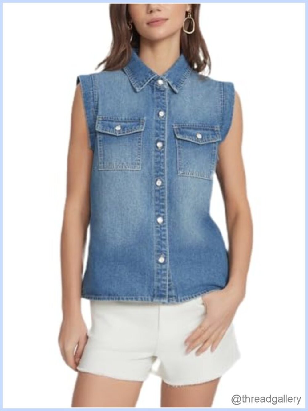Sleeveless Denim Vest Jacket Button Down Jean Shacket Summer Top Collared